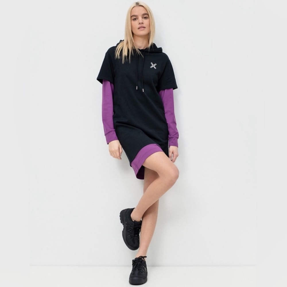 Kenzo Black and Purple Long Sleeve Hoodie Dress